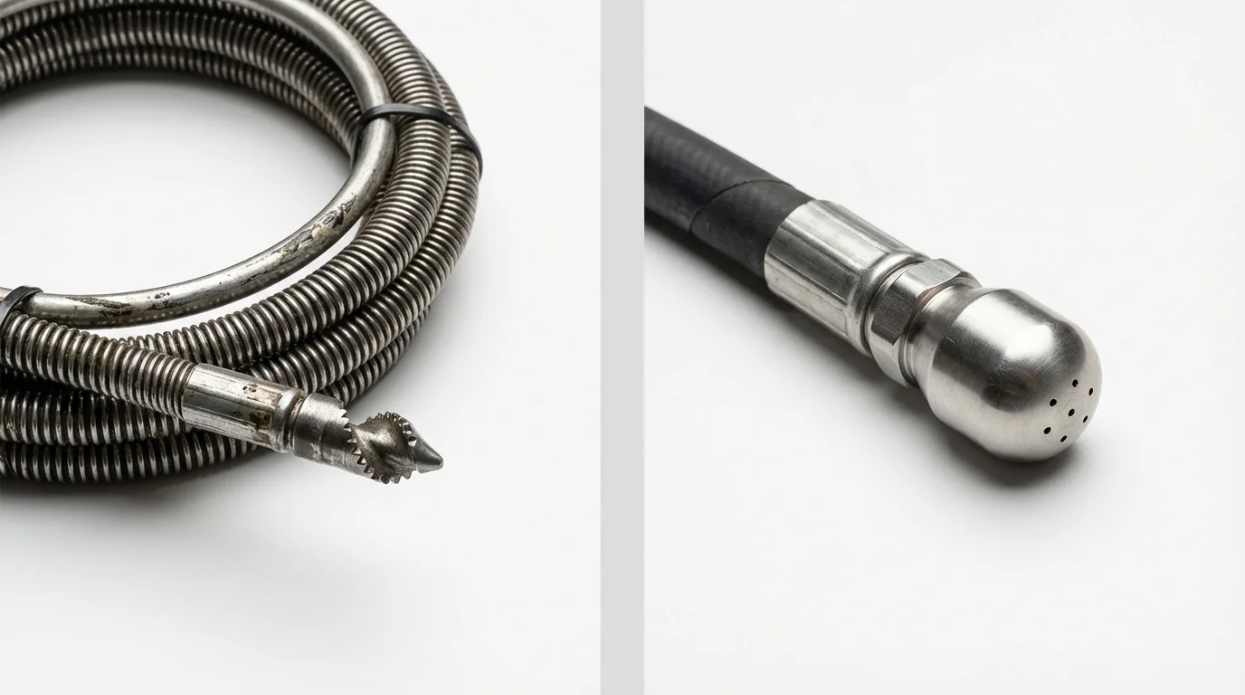 Drain snake cable and hydro jetting nozzle used for drain cleaning in Medicine Lodge, KS