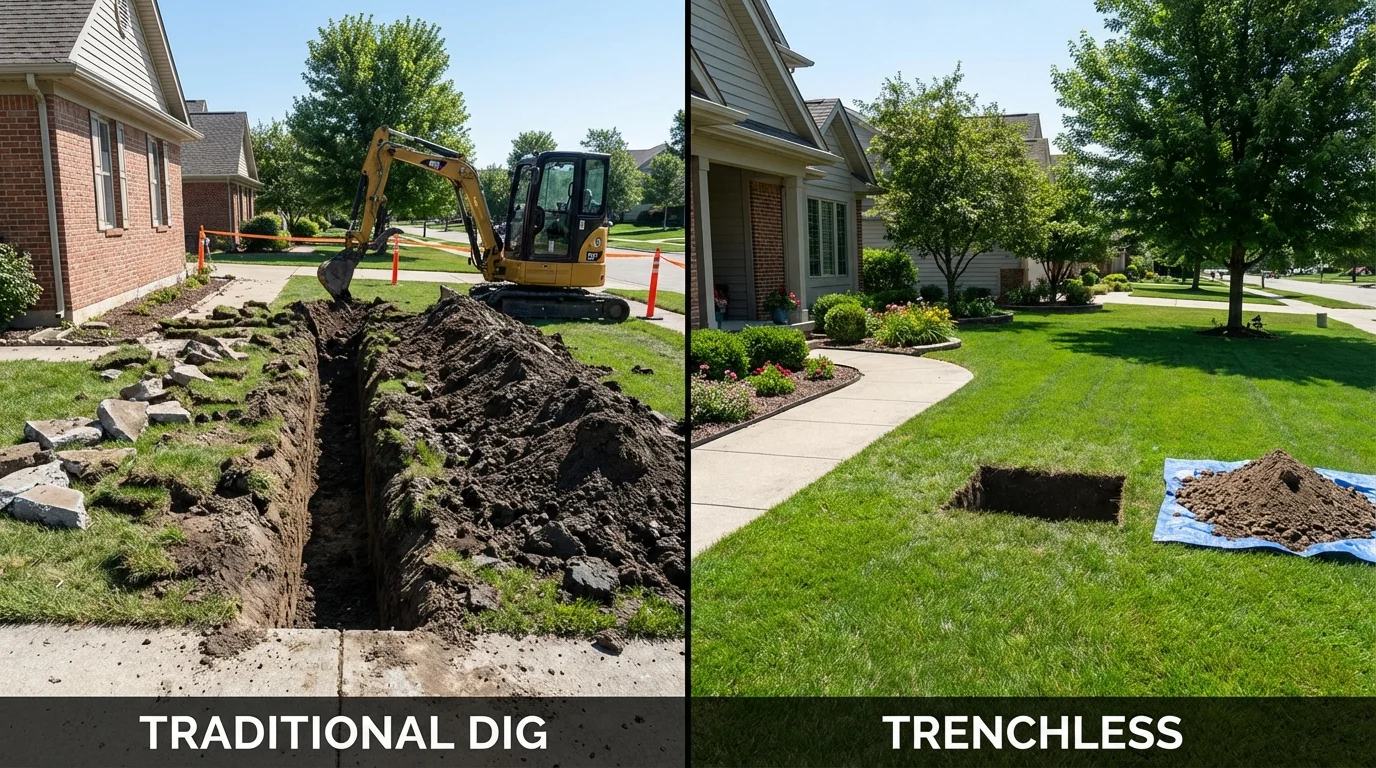 Trenchless sewer repair with minimal yard damage versus traditional excavation in Medicine Lodge, KS